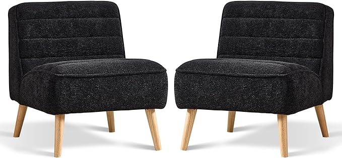 Chifee &amp Vingol Armless Accent Chair Set of 2 Modern Living Room Chairs Upholstered Bedroom Accent Chairs Comfy Makeup Vanity Chair Armless Chair with Wooden Legs for Bedroom Office CafeBlack