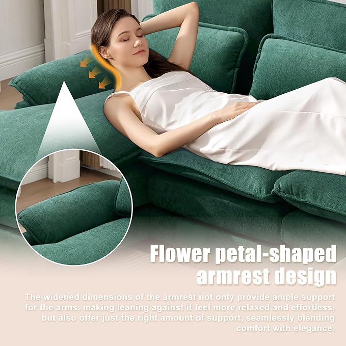 U Shape Sectional Sofa Cloud Couch 107.9 Modern Chenille Comfy Modular Sofa 4 Seat Upholstery Sleeper Sofa with Double Chaise for Living Room Emerald Green
