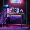 Computer Desk 44 Inch Electric Standing Desk Led Gaming Table with Power Outlets Hooks and Storage Bag 4 Tiers Reversible Shelve Writing Work Study for Student Teacher Office Home