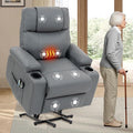 Power Lift Recliner Sofa Chair Electric Stand Assit for Elderly People Leather Reclining Chair with Cup Holders Massage &amp Heat Functions Living Room or Bedroom Furniture for Resting Gray