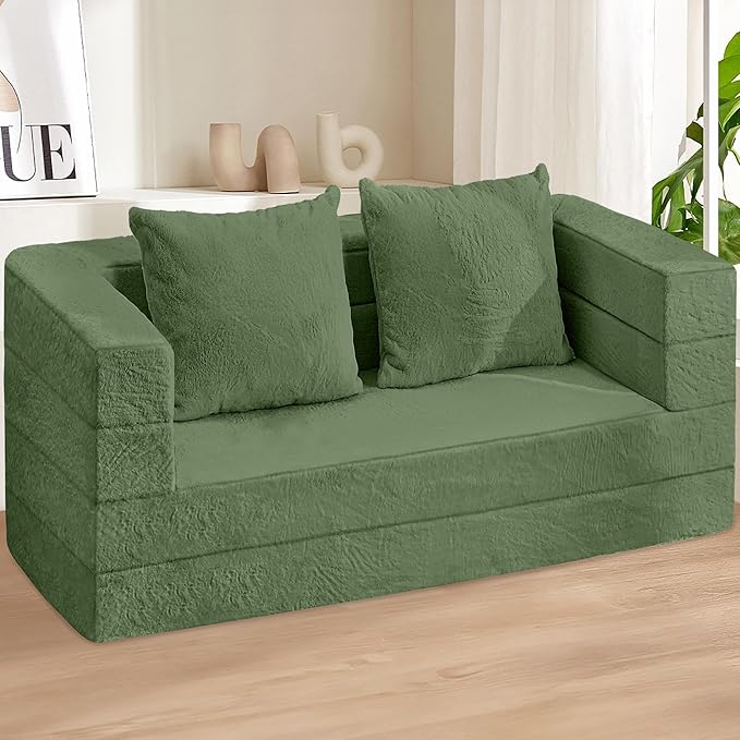 Futon Sofa Bed with Pillow 3-in-1 Sleeper Sofa Bed with Removable Cover Convertible Floor Sofa Bed No Assembly Boneless Couch for Living Room Bedroom