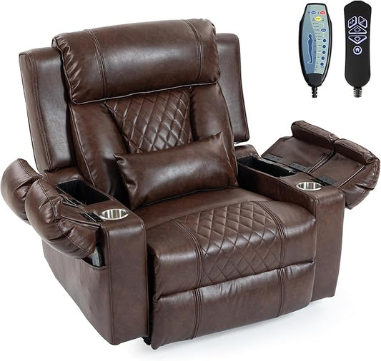 Big Man Power Lay Flat Lift Chair Oversized Recliner Dual Motor Heat Vibration for Elderly Overstuffed Electric 28 Extra Wide Recliners with Flip Arm Storage Cup HoldersUSB Type C Charging