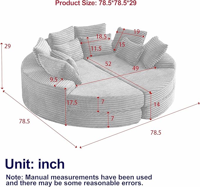 78.5 Oversized Round Chaise LoungeModular Convertible 2-in-1 Sofa Bed Upholstered CorduroyBoneless Plush Couches with PillowNo Assembly RequiredBeige