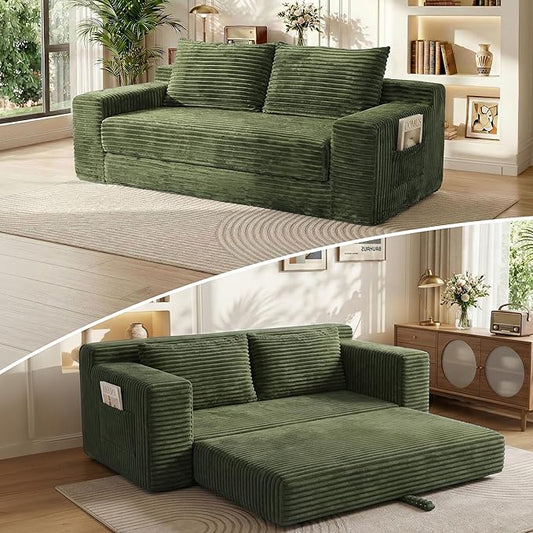 73 Convertible Sofa Bed 2 in 1 Folding Couch Bed Boneless Couch in a Box Cloud Loveseat Sleeper Fold Out Comfy Floor Futon Sofa with 2 Pillows for Living Room Bedroom No Assembly (Green 73)
