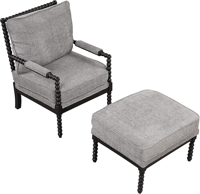 Generic Velvet Accent Lounge Chair with Ottoman Modern Armrests Pad Reading Chair with Footrest for Small Space Living Room Black+Gray