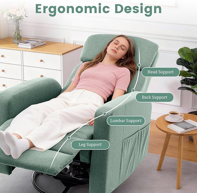 Power Swivel Recliner Chairs for Adults Electric Glider Rocking Chair Nursery Glider Recliner Nursery Chair with Classified Side Pocket Nursery Rocking Chairs with USB and Type-C Ports