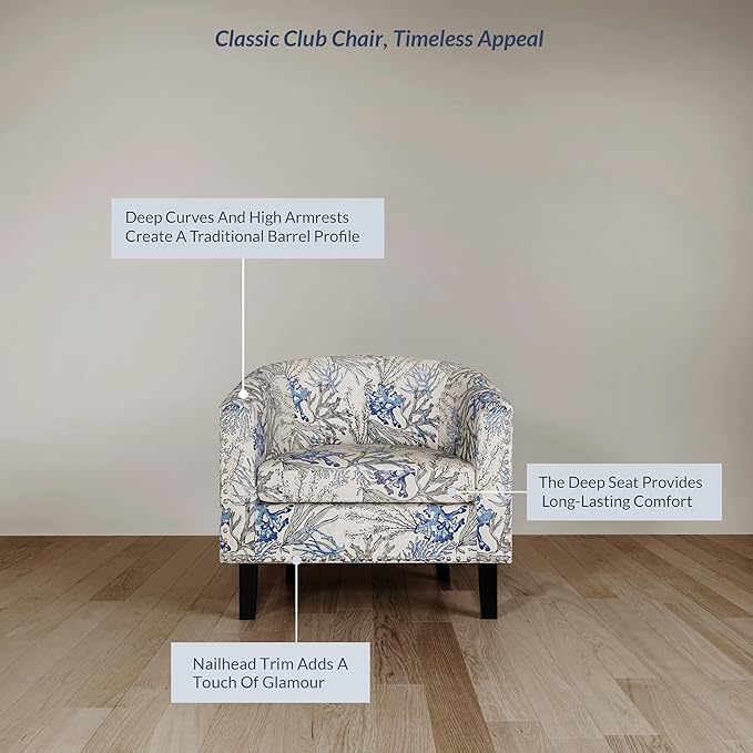BELLEZE Accent Barrel Chair Set of 2 Modern Faux Leather Tub Club Chair Upholstered Armchair with Gold Nail Head Trim and Black Legs for Living Room Bedroom Apartment Lounge - Blue Coral