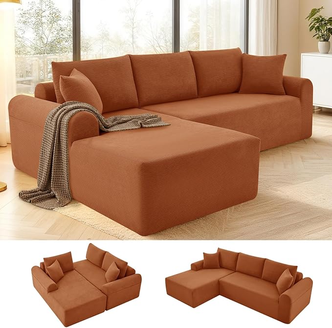 103 Cloud Modular Sectional Couch for Living RoomModern L-Shape Sofa Couch with Chaise Upholstered Modular Sectional Sofa with Deep SeatNo Assembly Required(Orange Left Facing Chaise)