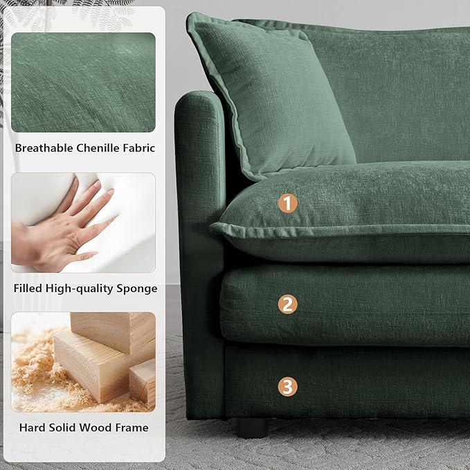 mikibama 41.4 W Single Seat Sofa Chenille Comfy Deep Upholstered Couch Armchair with Toss Pillow for Living Room Bedroom Office Apartment Evergreen