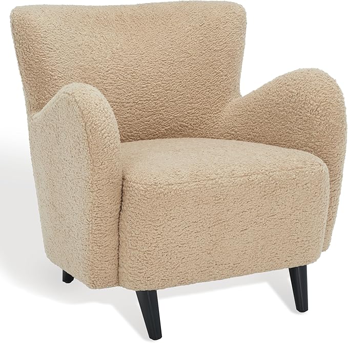 SAFAVIEH Couture Collection Rayanne Modern Light Brown Faux Lamb Wool Wingback Chair (Fully Assembled)
