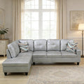 103.5 Inch Modern L-Shaped Couch PU Leather Sectional Sofa with Chaise Lounge 4-Seater Couch with Accent Pillows for Living Room Apartment Silver