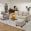 79 Convertible Sectional Sofa Set Modern Linen Small L Shaped Couch with Reversible Ottoman and Accent Chair 3-Seat Sofa Couches for Living Room Office Apartment Beige