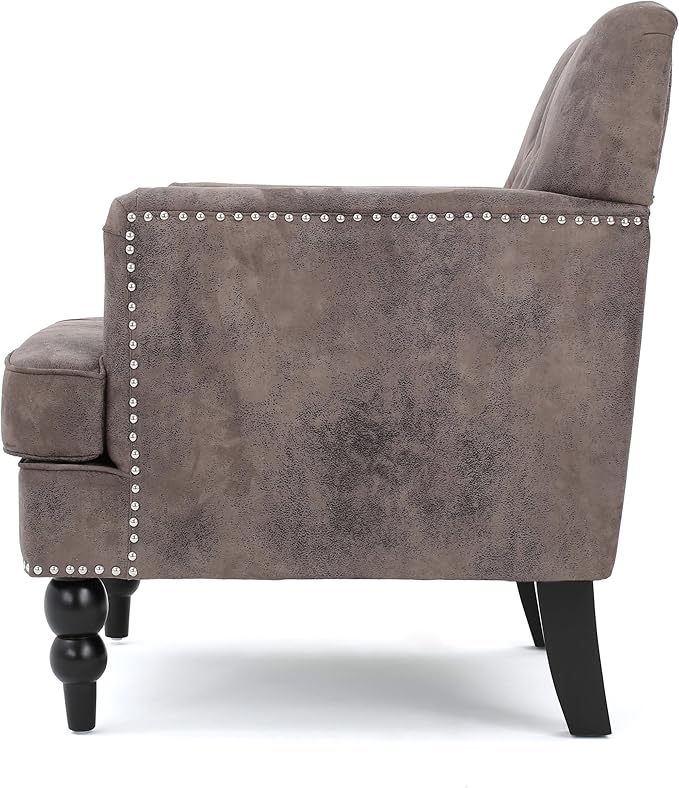 Christopher Knight Home Malone Tufted Club Chair Gray+Brown 28D x 29.5W x 33.5H Inch