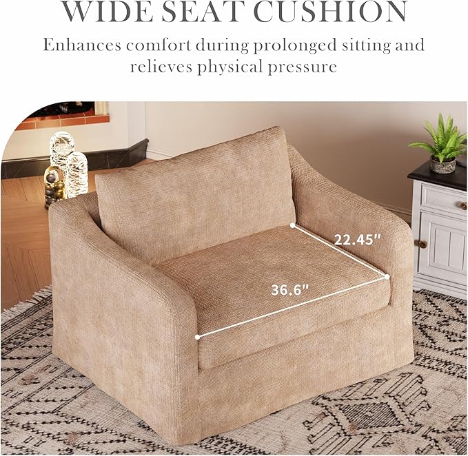 Aoiy &amp Wifon 43.9'' W Oversized Accent Chair Upholstered Mid-Century Reading Chair Comfy Oversized Lounge Chair for Living Room &amp Bedroom Chenille Wheat