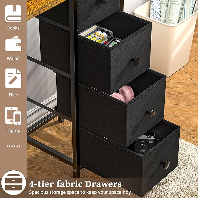 Small Computer Desk with 4 Fabric Drawers 36 Inch Reversible Writing Desk for Home Office Bedroom Modern Simple Kids Student Study Desk with Storage Compact Desk for Small Spaces Rustic Brown