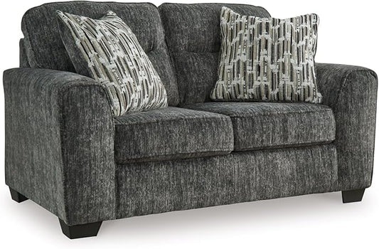 Signature Design by Ashley Lonoke Modern Loveseat with 2 Accent Pillows Gray