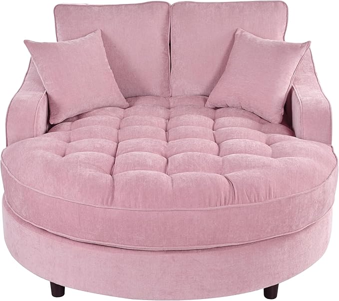 55 Chaise Lounge Upholstered Sofa Bed with Tufted Seat and Detachable PillowsSofa Couch for Living Room (Pink#q)