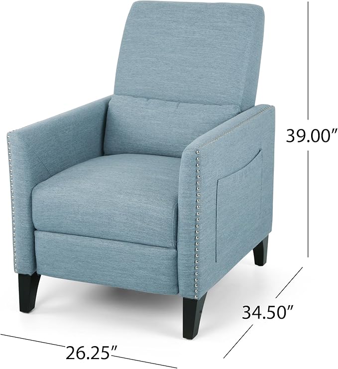 KEIKI Push Back Chair Living Room Chaise Lounge Single Sofa Upholstered Armchair with Wooden Legs and Nailhead Trim