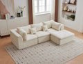 110 Cloud Sectional Couches for Living Room Convertible L-Shape Boneless Couch with Ottoman 3 Seater Modular Sectional Sofa Cream