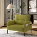 Olive Green Accent Chair - Corduroy Living Room Chairs with Side Storage Pockets and Durable Legs Comfy Arm Reading Chair with Soft Backrest for Bedroom Balcony Study Room