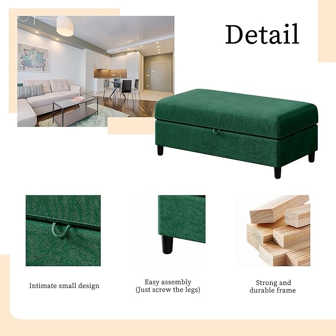 Shintenchi Modern Rectangular Ottoman with Storage Storage Ottoman for Sectional Sofa Extra Sofa Seats Couch for Living Room