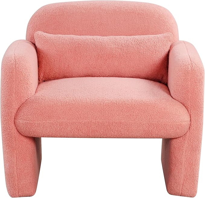 Giantex Modern Accent Chair for Living Room Sherpa Fabric Upholstered Armchair w/Waist Pillow Comfy Reading Chair w/Armrests Small Single Sofa for Bedroom Reception Apartment Office Pink