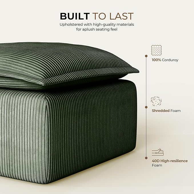 Green Corduroy Pouf for Modular Sectional Sofa Matching Accessory for Living Room Bedroom and Apartment