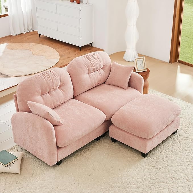 Pink Ottoman for Modular Sectional Sofa Chenille Oversized Sectional Couches for Living Room Bedroom Apartment Cloud Sofa Couch Comfy Couch Ottoman