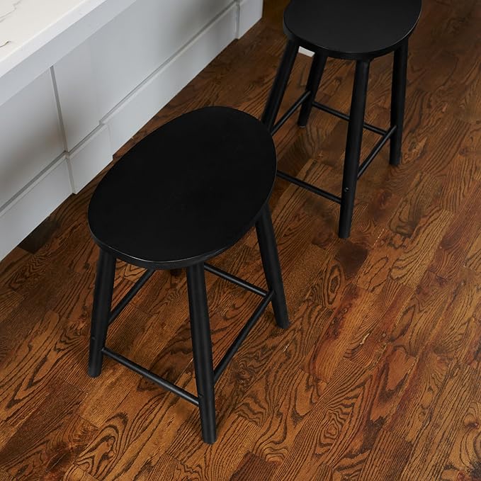 Maven Lane Luna Counter Stool – 26 Inches – Round Stool with Footrest – Black Solid Wood – Space-Saving Design for Kitchen Counters &amp Islands Ideal for Apartments Dorms &amp Compact Living