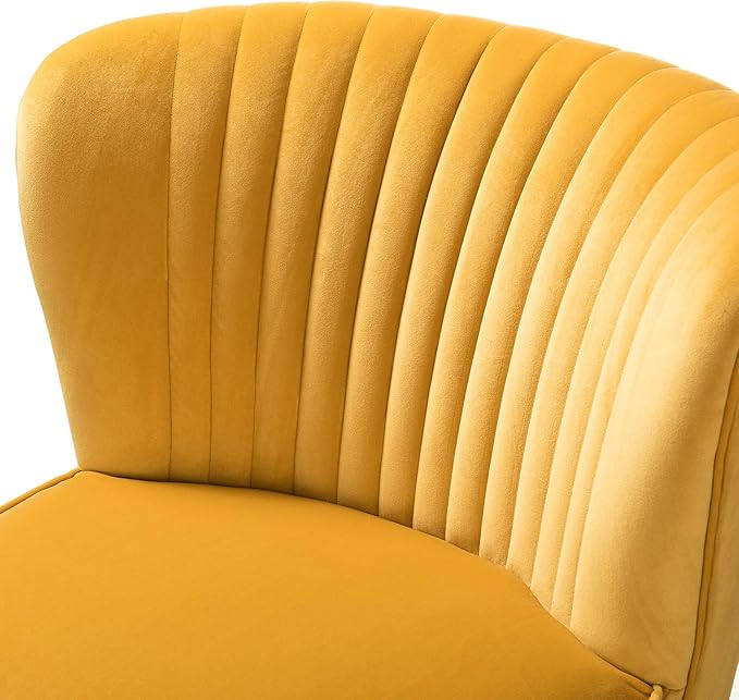 TINA'S HOME Velvet Accent Chair Set of 2 with Metal Golden Legs Upholstered Armless Slipper Chair with Wingback Mid Century Side Chair for Living Room Bedroom Vanity- Mustard