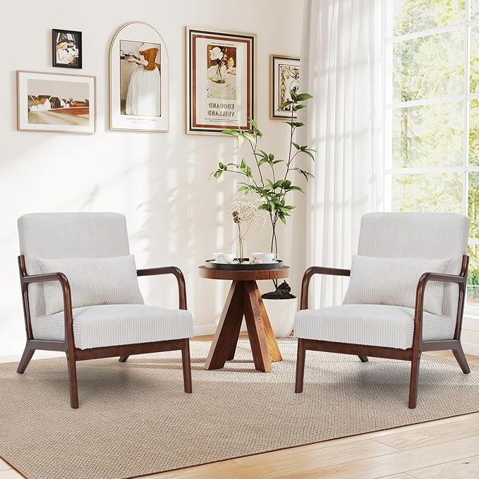 Rovibek Striped Accent Chair for Bedroom - Modern Accent Chairs with Lumbar Pillow Comfortable Reading Chair with 4.7in Thick Cushion Small Living Room Chairs for Small Spaces