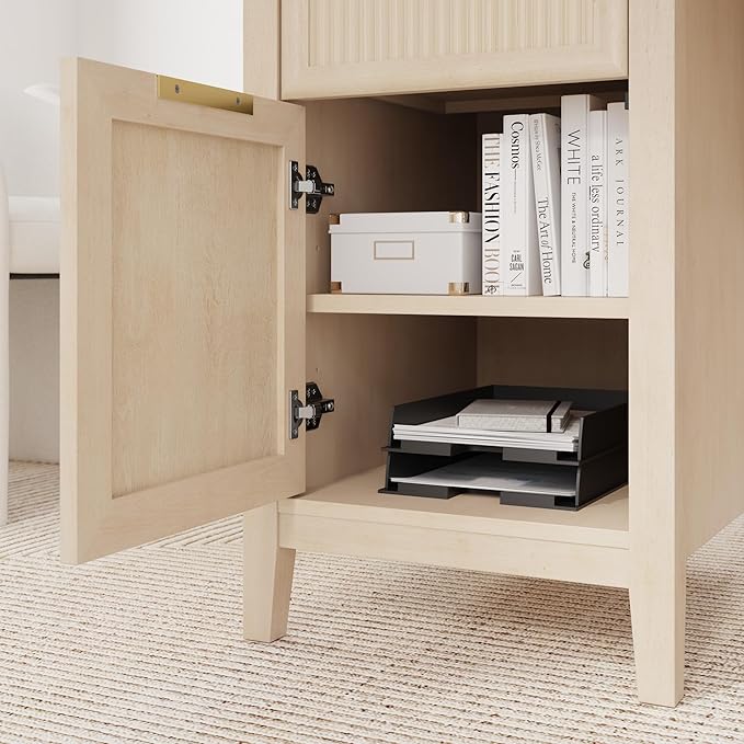 Bush Home 54-Inch Writing Desk with Storage Fluted Computer Study Laptop Table Workstation with Spacious Drawer and Door Storage Home Office Furniture Make Up Vanity Camille Collection Onyx Birch