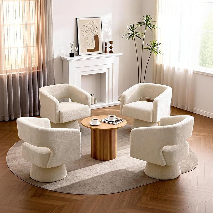Accent Barrel Chair Set of 2 Modern Teddy Bear Velvet Club Chair 360° Swivel Degree Dressing Chair Suitable for Living Room Reading Room Bedrooms Office White