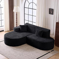 Modern Curved Boneless Sofa Couch L-Shaped Corner Sofa Corduroy Upholstered Cloud Sectional Couch for Living Room Bedroom and ApartmentNo Assembly Needed(Black Left Hand Facing)