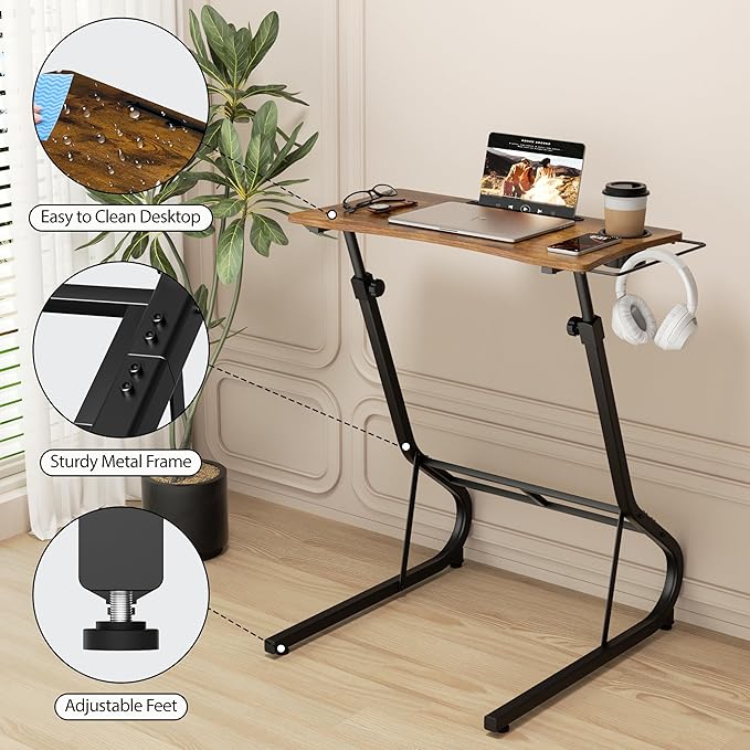 GRLEAF Adjustable Height Standing Desk for Walking Pad Treadmill Desk for Laptop with Cup Holder Desk for Bike/Cycling Used for Bedrooms and Offices (Rustic Brown)