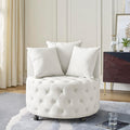 GDFStudio Velvet Swivel Accent Chair with Button Tufted Back Caster Wheels and 3 Matching Pillows Modern Upholstered Armchair for Living Room Home OfficeBeige