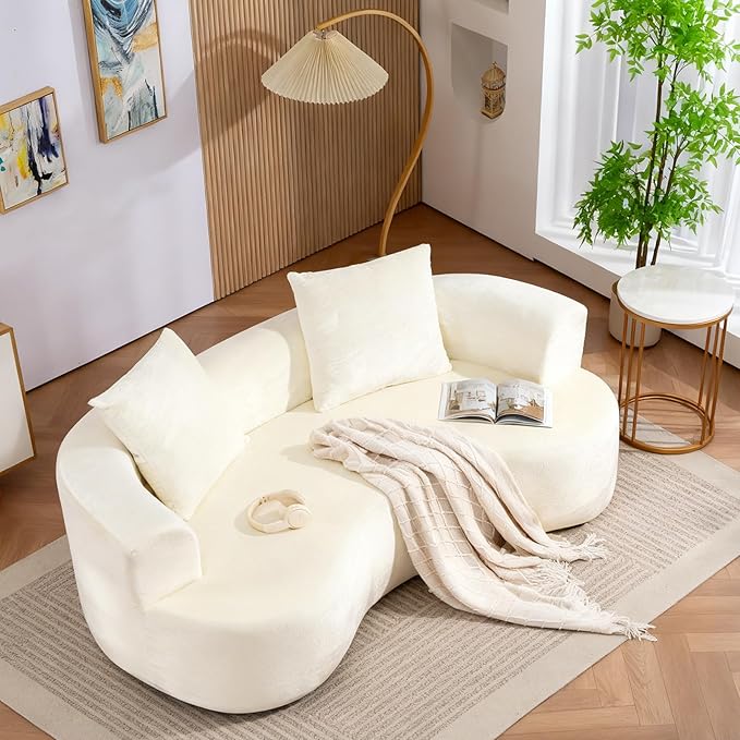 DYHOME Curved Loveseat Cloud Couch 79 White Modern Curved Couch Sofa for Living Room Chenille Cloud Sectional Sofa with 2 Pillows for Small Spaces Wide Armrest &amp Memory Foam No Assembly Requi