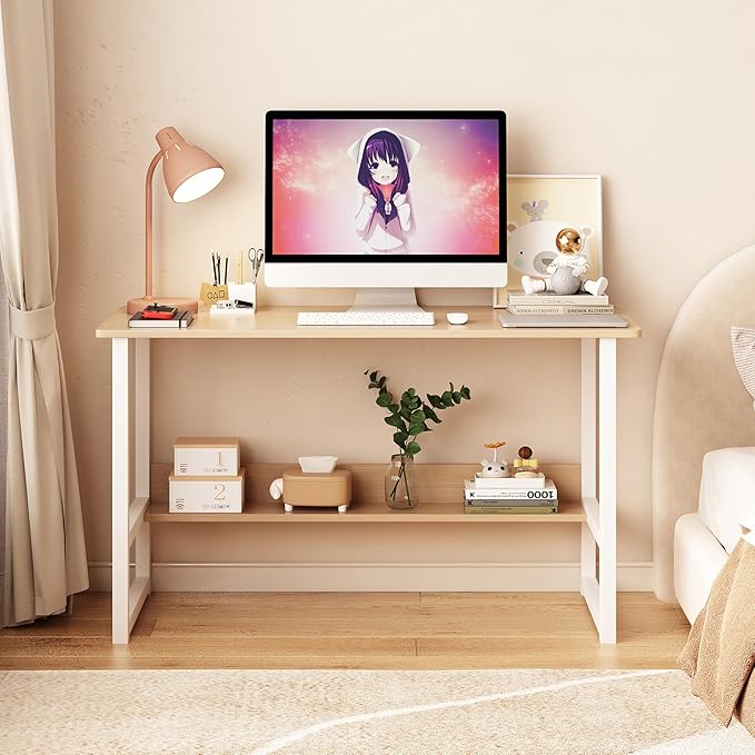 39.4 inch Computer Desk Desktop House Simple Desk Bedroom Desk Desk Student Home Study Desk Home Office Computer Desk with Bookshelf Wood Computer Desk with Storage Shelves Modern Laptop Table