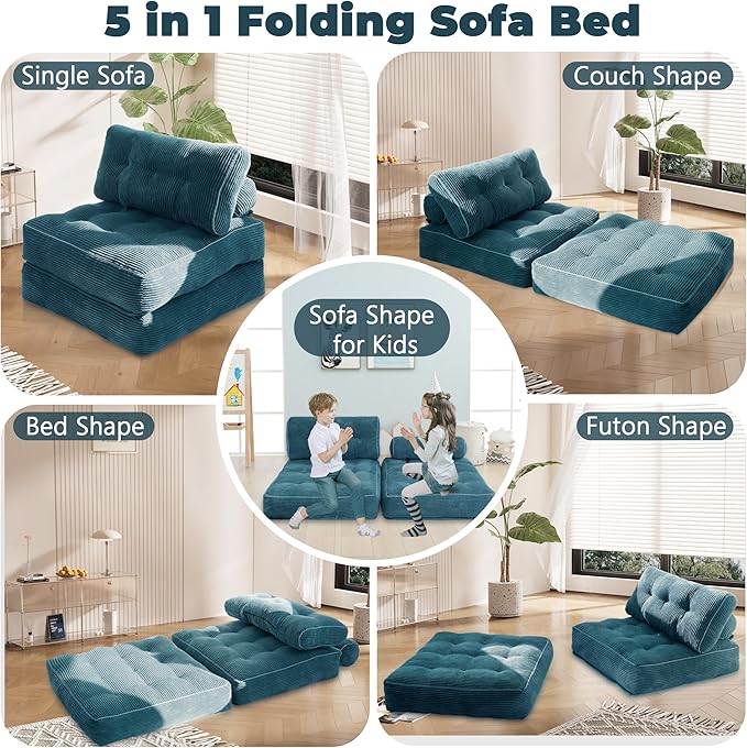 Folding Sofa BedConvertible Sleeper Chair for Adults Folding Sofa Bed Foam Filling Couch with PillowSleeper Chairs Single Size Floor MattressDark Blue