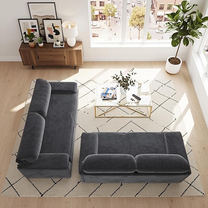 Homy Casa 66 3-in-1 Convertible Sofa Bed Queen Size Pull-Out Bed with Side Storage Velvet Loveseat Modern Sleeper Sofa for Living Room Office or Guest Room (Grey)