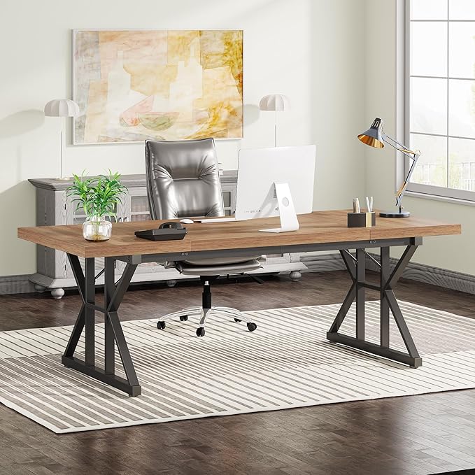 Tribesigns 70.8-Inch Executive Desk Large Computer Office Desk Workstation Modern Simple Style Laptop Desk Study Writing Table Business Furniture for Home Office (Light Brown 70.8 Inch)