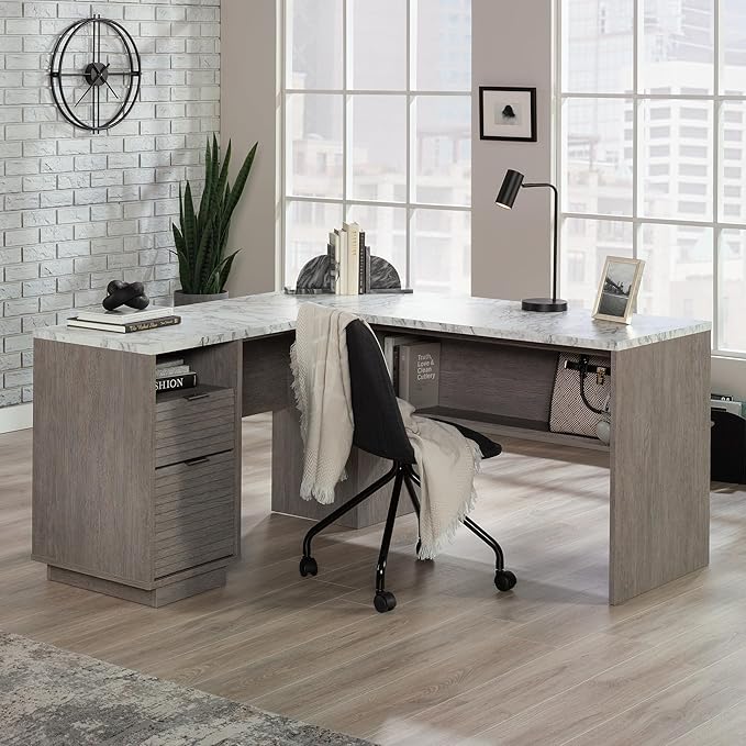Sauder East Rock L-Desk Ashen Oak Finish