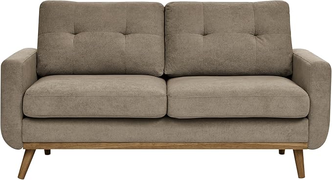 67 Velvet Loveseat Couch Modern Small Sofa with Walnut Wood Legs 2-Seater Fabric Upholstered Mini Sofa Couches for Small SpaceLiving Room Bedroom Office Dorm Apartment (Khaki)