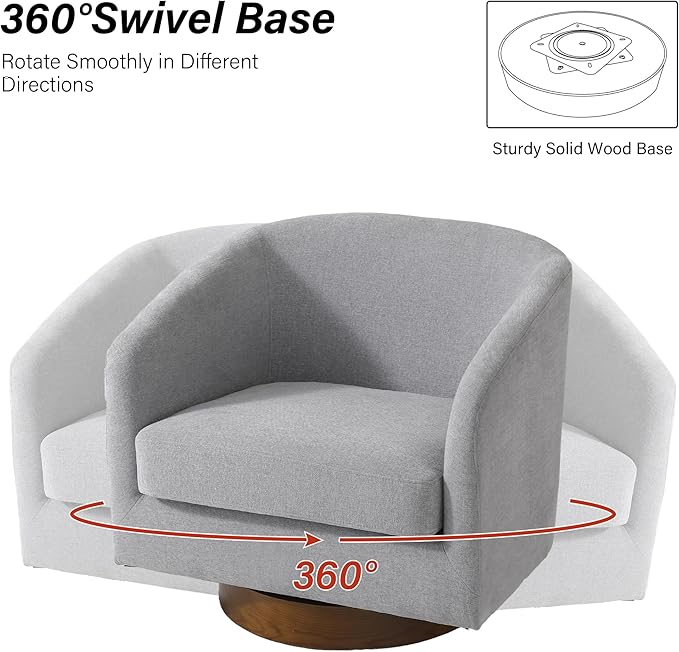 Swivel Barrel Chair Modern Round PU Leather Accent Armchair for Living Room Bedroom Oversized Comfy Club Reading Chairs for Adults (Chenille Light Grey Set of 2)