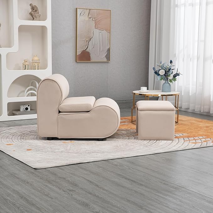 House Hold Accent Chair with Ottoman Cushioned deep seat no armrest Accent Single Lazy Chair for Living Room
