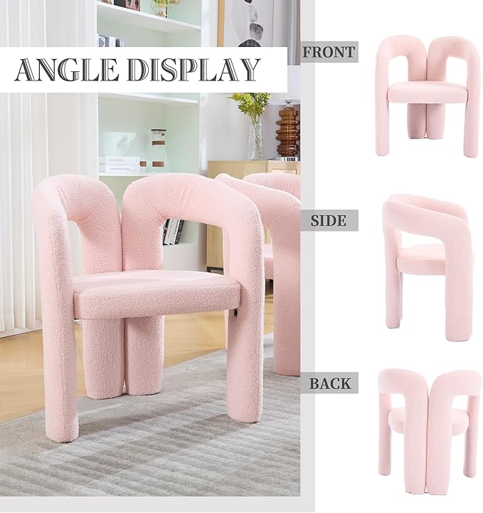 Set of 2 ChairsContemporary Designed Velvet Fabric Upholstered Accent Barrel Side Chair with Plywood Frame and Metal Base for Living Room (Pink Teddy)