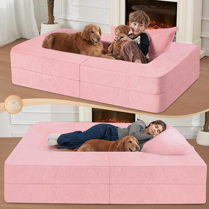 Futon Sofa Bed with Pillow 3-in-1 Sleeper Sofa Bed with Removable Cover Convertible Floor Sofa Bed No Assembly Boneless Couch for Living Room Bedroom