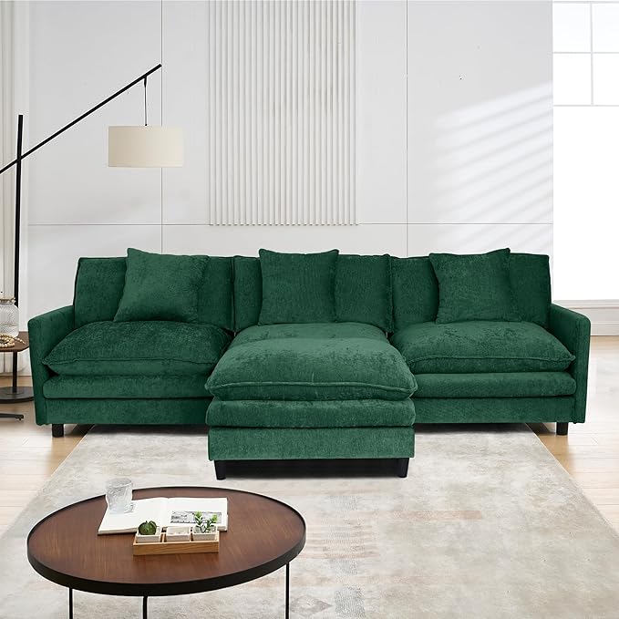 108.27 Modular Convertible Sectional Couch 4 Seat L Shaped Sofa Reversible Chaise Sectional Sofa Deep Seat Cloud Couch Chenille for Home Apartment Dorm