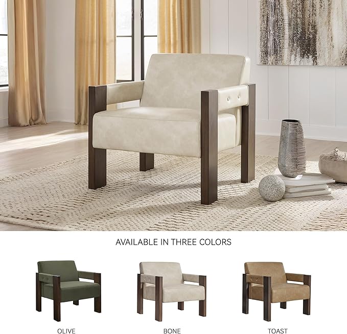 Signature Design by Ashley Adlanlock Contemporary Faux Leather Upholstered Accent Chair Beige &amp Dark Brown