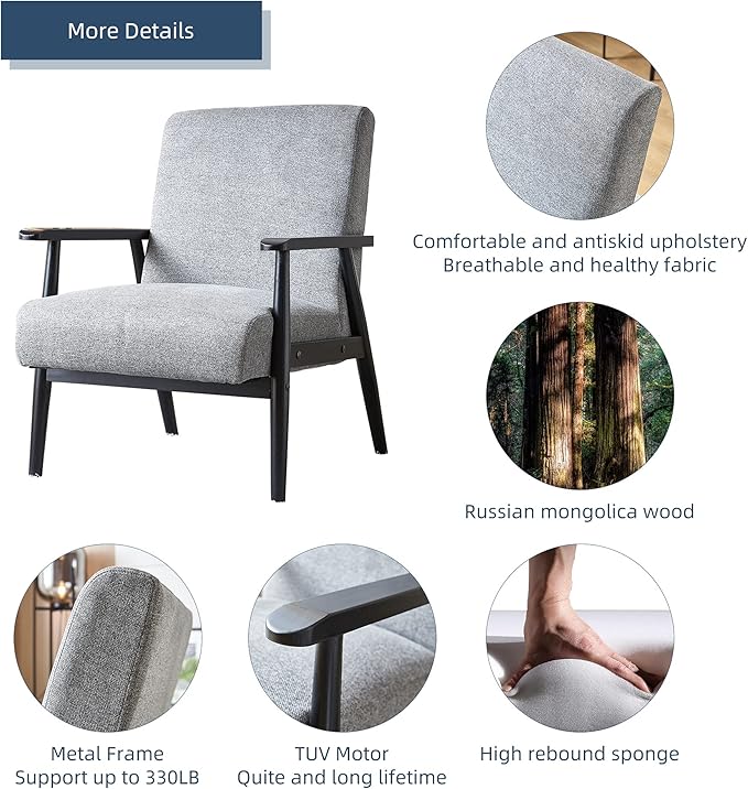 Mid-Century Retro Modern Style Leisure Chairs Retro Fabric Armchair Solid Wood armrestshigh-Value Living Room Chairs Suitable for RestaurantsStudiesbedroomsStudios